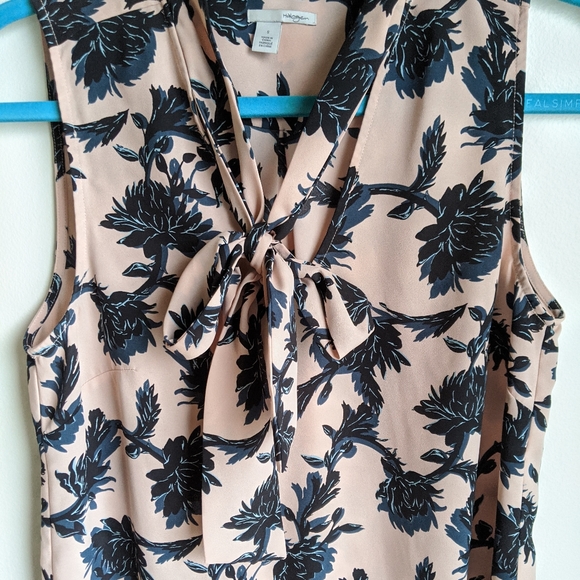 Halogen Sleeveless Blue Rose Tie-Neck Blouse - Picture 3 of 8